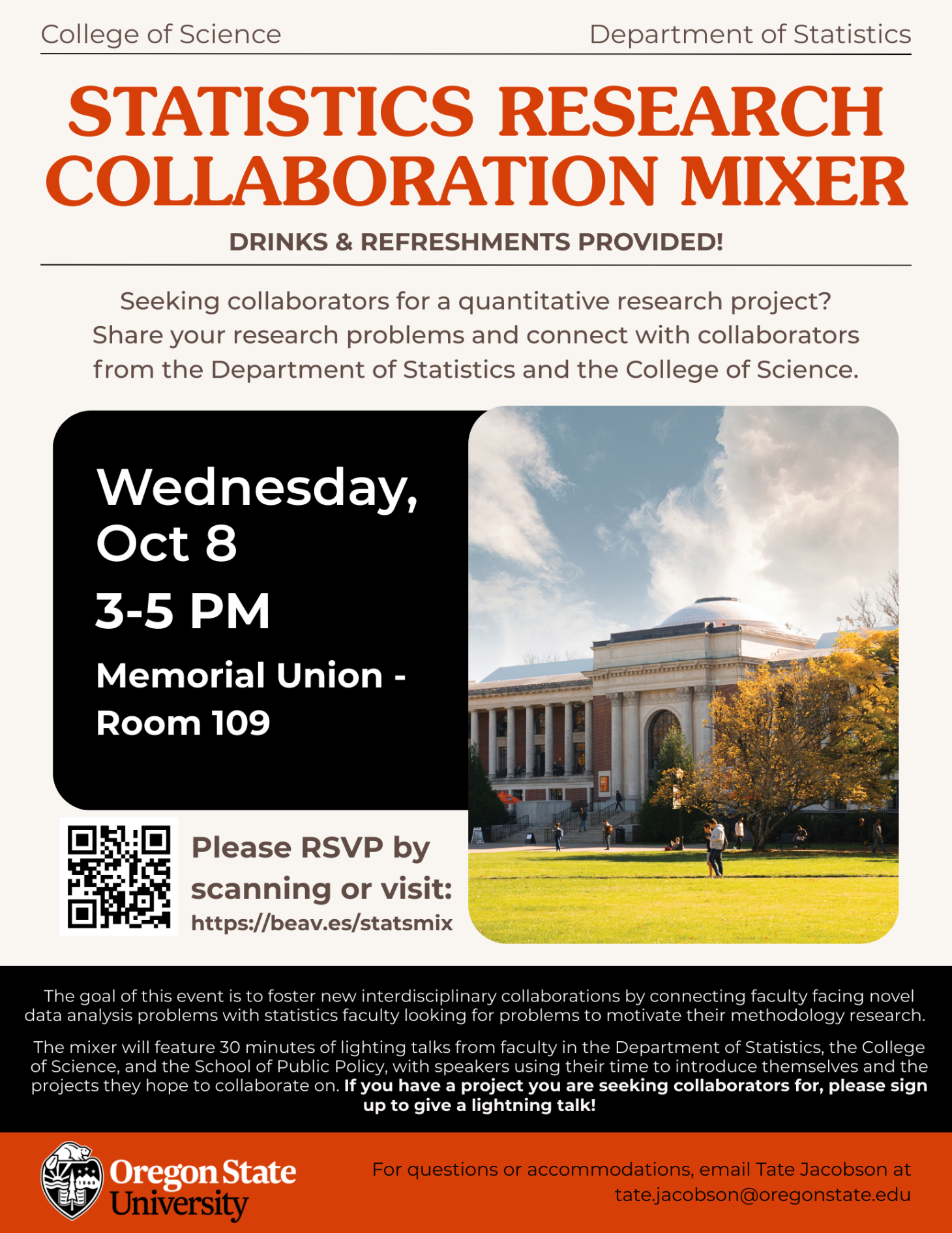 Statistics Research Collaboration Mixer Flyer containing event details