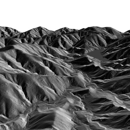 Black and white digital elevation models of mountains and hills