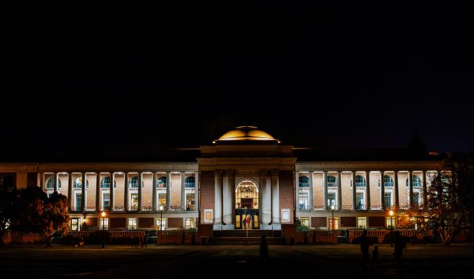 A nighttime image of campus.