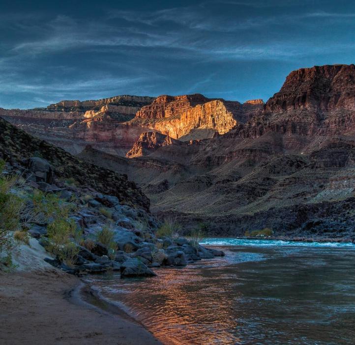 View of the Colorado river inside the Grand Canyon.